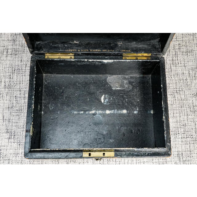 Late 19th Century Nice Asprey Antique Victorian Black Leather Desk Writing Stationary Box For Sale - Image 9 of 15