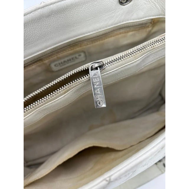 Animal Skin Chanel Quilted White Caviar Grand Shopper Tote For Sale - Image 7 of 12