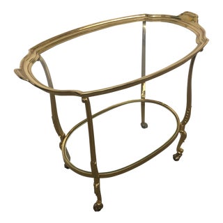 Vintage Hollywood Regency Brass Two Tiered Bar Tea Cart For Sale