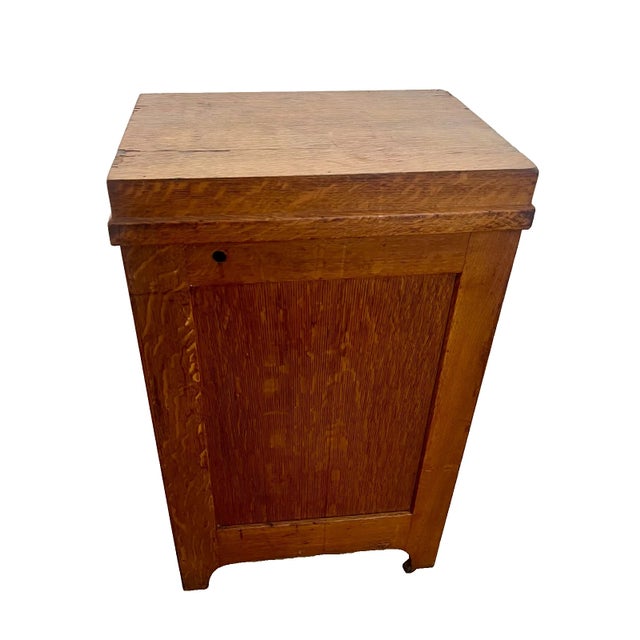 1910s Antique File Cabinet Tilt Open Top Index Card Drawers Paneled Sides Casters For Sale In Palm Springs - Image 6 of 12