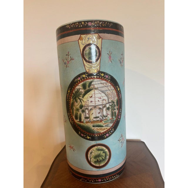Turquoise Enamelled Porcelain Umbrella Stand, 1895 For Sale - Image 6 of 8
