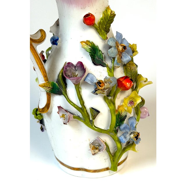 Baroque Meissen Applied Floral Porcelain Perfume Ewer Original Stopper, Germany, 1875 For Sale - Image 3 of 17