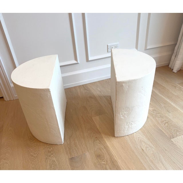 1980s Vintage Sculptural White Plaster Demilune Side Tables, Pair For Sale - Image 5 of 9
