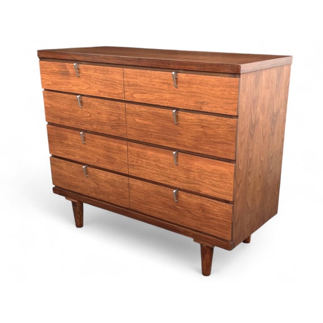 Restored Mid-Century Modern Walnut 4-Drawer Chest With Chrome Pulls For Sale - Image 14 of 16