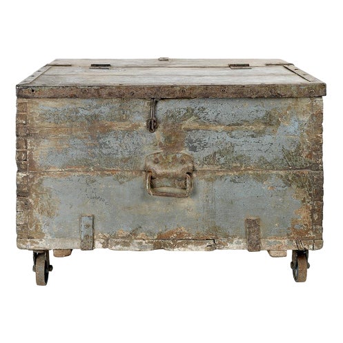 Storage Box on Wheels in Weathered Wood For Sale
