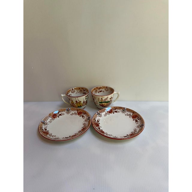 Chinoiserie Antique 1880s Sarreguemine Kyoto France Tea Cup and Saucer Set for Two(2) For Sale - Image 3 of 18
