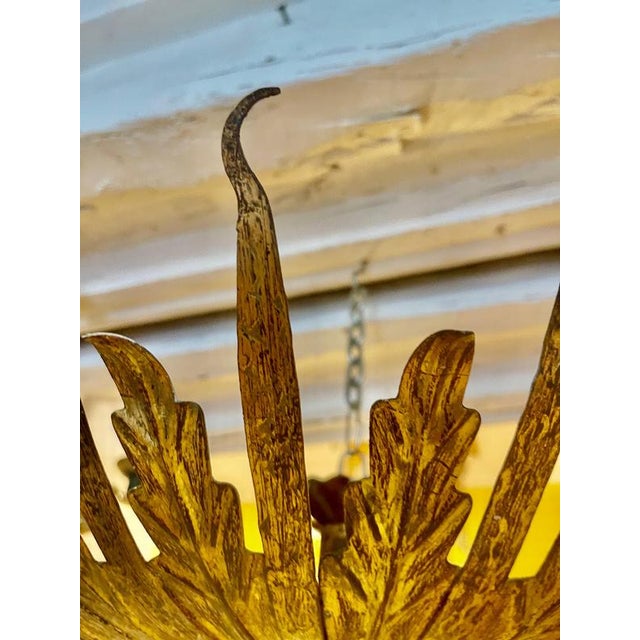 Gold Large Spanish Sunburst Flush Mount in Gilt Metal with Support, 1950 For Sale - Image 8 of 10