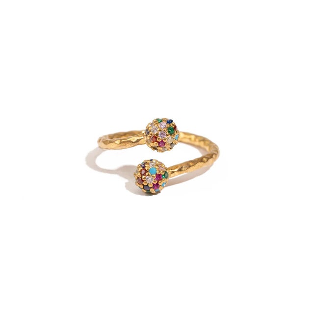 Radiant Duo Multi Gemstone & Diamond Gold Adjustable Ring, Size 8 For Sale In Miami - Image 6 of 7