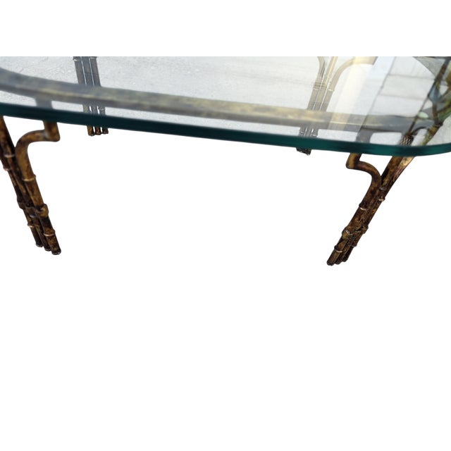 Gold Vintage Metal Faux Bamboo Italian Regency Coffee Table Gold Gilt Maison Style For Sale - Image 8 of 18