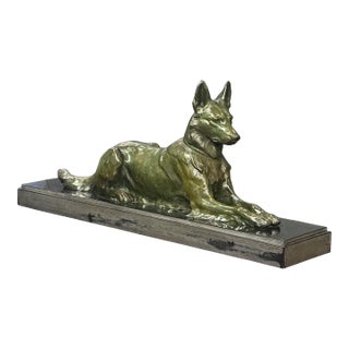 French Alsatian Dog Sculpture of Patinated Bronze by Jules Edmond Masson For Sale