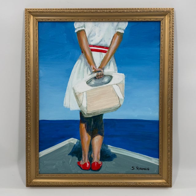 Original Figurative Painting Woman by the Sea - Signed “S. Norman” For Sale - Image 10 of 10