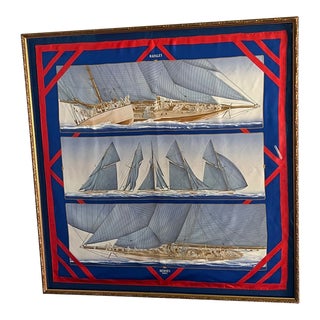 Custom Framed Vintage Hermes Rafales Silk Scarf For Sale