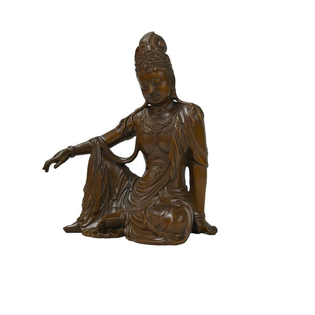 5" Wood Carved Zen Meditation Guan Yin Bodhisattva Serene Figure For Sale - Image 4 of 9