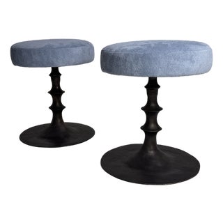 Pair of Bronze and Leather Stools For Sale
