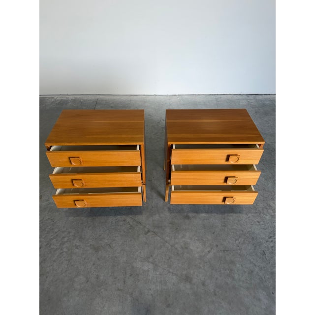 Pair of Mid Century Danish Three Drawer Chests, Bedside Table Nightstands For Sale - Image 4 of 12