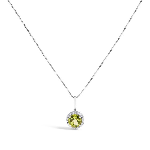 10K White Gold Green Peridot and 3/8 Cttw Diamond Halo Jewelry Set (Earrings, Pendant & Ring) For Sale - Image 4 of 6