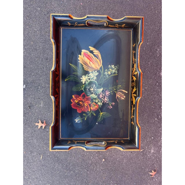 Chinoiserie Hand-Painted Vintage Chinoiserie Tray Table For Sale - Image 3 of 5