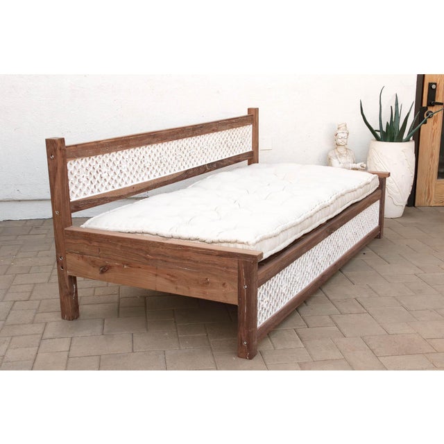 96" Carved Jali Distressed Two-Tone White Daybed For Sale - Image 9 of 11