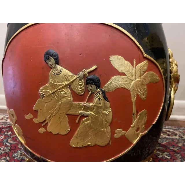 Wood Antique Japanese Painted Wooden Rice Barrels Garden Stools—A Pair For Sale - Image 7 of 12