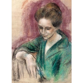 Circa 1950 "Woman in Green" Pastel Portrait by Daniel Ellsworth Dickey For Sale