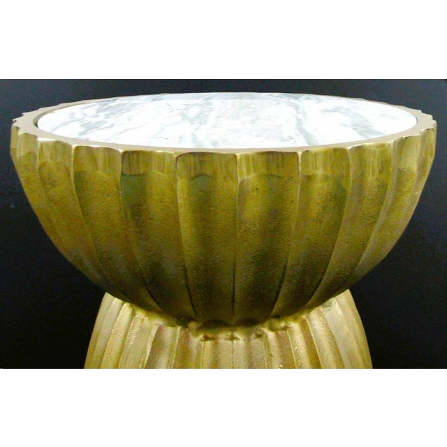 Currey & Company Currey & Company Rasi Antique Brass Marble Top Accent Table or Stool For Sale - Image 4 of 9