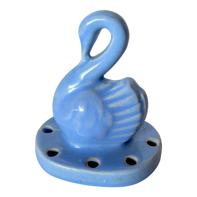 Vintage Perwinkle Swan Flower Frog by Shawnee Pottery For Sale