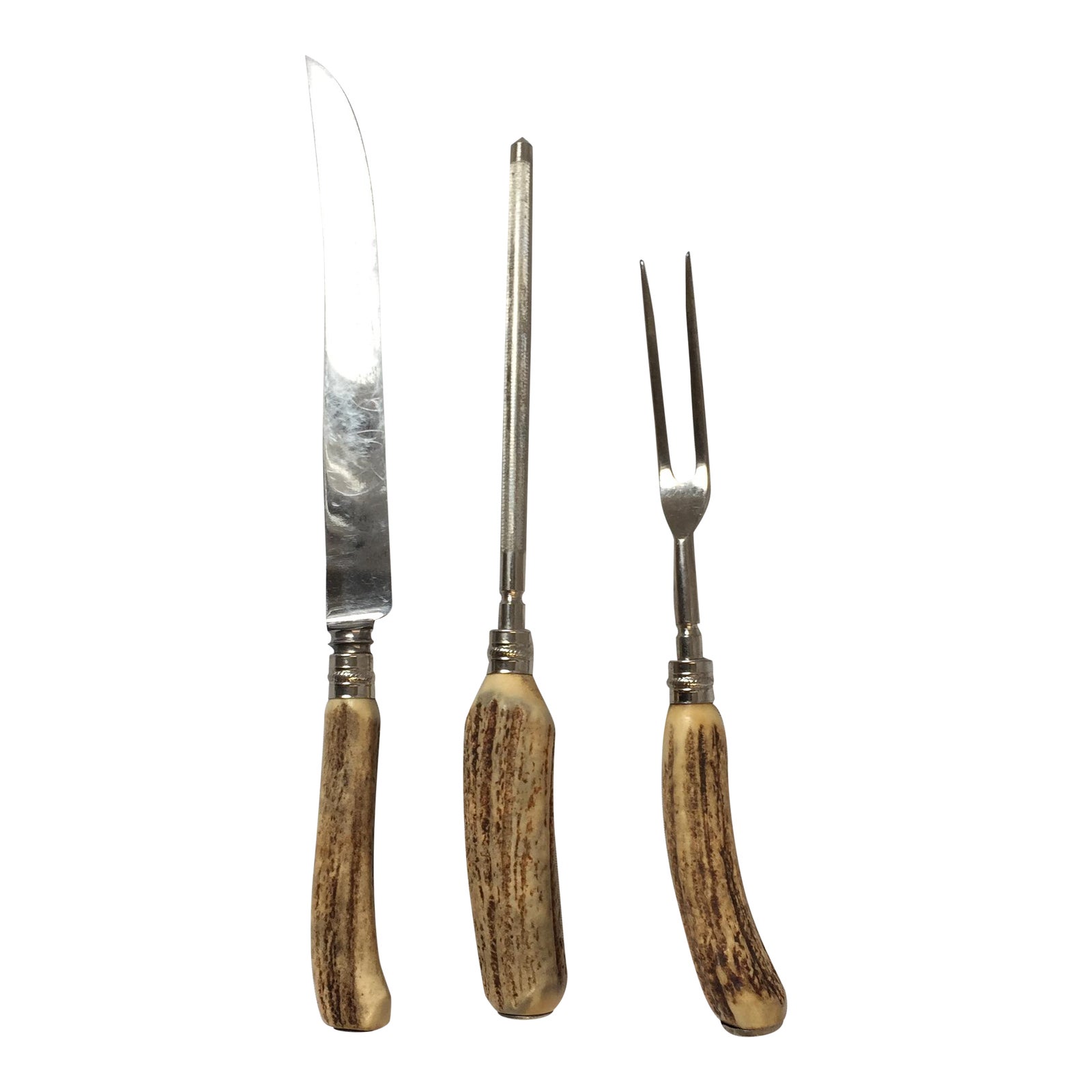 Vintage Englishtown Antler Handle Carving Set 3 Pieces Chairish