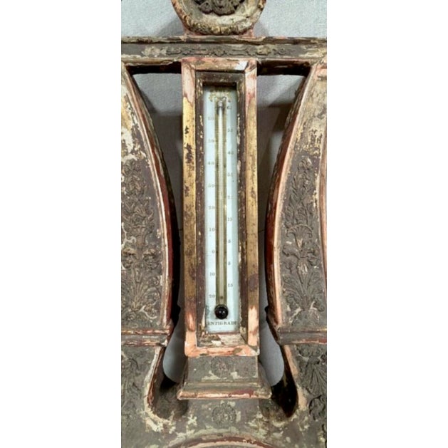 Neoclassical Antique Painted Giltwood Lyre Barometer For Sale - Image 3 of 4
