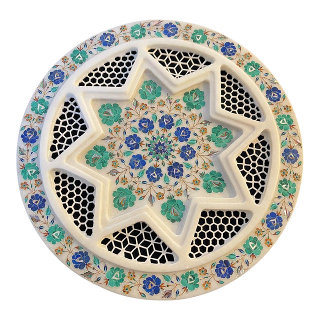 Pietra Dura Carved Stone With Multi Gemstone Floral Inlay Mosaic Plate For Sale