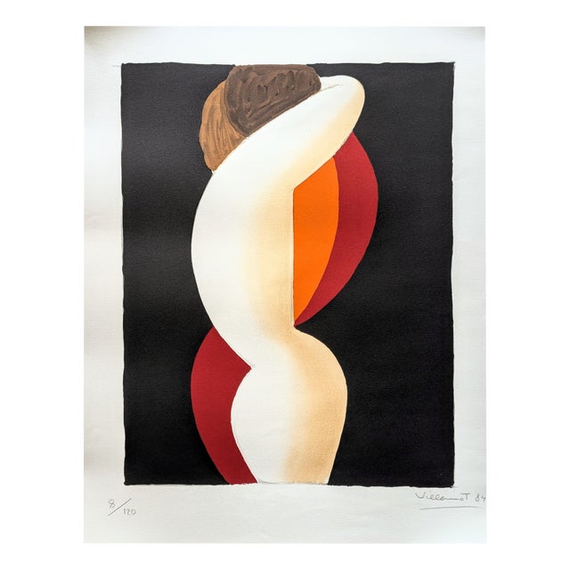 Bernard Villemot, Couple Embracing, Color Lithograph, 1980s For Sale