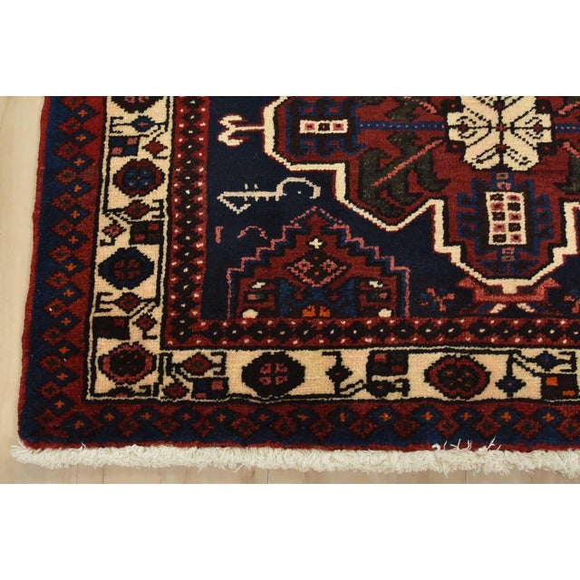 Hamedan Rug 3’2” X 4’10” Blue Wool Vintage Tribal Hand-Knotted Carpet For Sale - Image 9 of 12