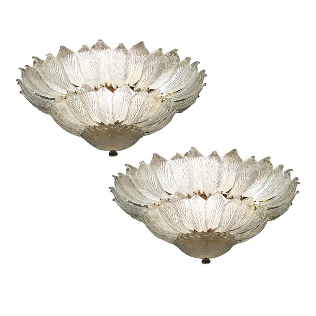 Italian Murano Glass Leave Flush Mount Chandelier For Sale