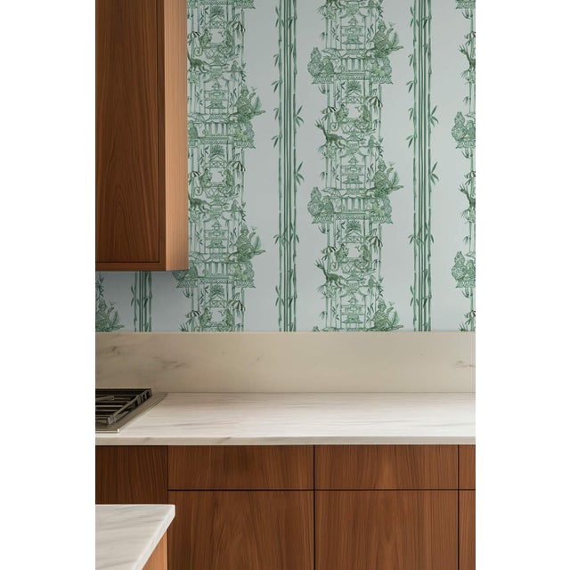 Not Yet Made - Made To Order Chinoiserie Shenanigans Toile Grasscloth Wallpaper by House Party | Jade Garden Green | 6 Yards For Sale - Image 5 of 9