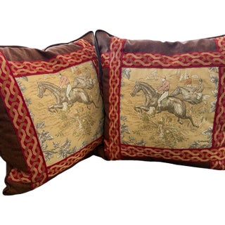 Pair of Vintage Ralph Lauren Equestrian Fabric Pillows – 22” Custom Lodge Style For Sale