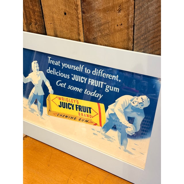 Mid-Century Modern Vintage Wrigley’s Juicy Fruit Chewing Gum Advertising Sign Framed C1940 For Sale - Image 3 of 5