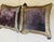 Richly decorated pair of eggplant velvet pillows with brocade gold wide trim and brocade back, with tassels.