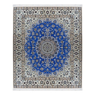 Hand-Knotted Wool and Silk Nain Rug For Sale