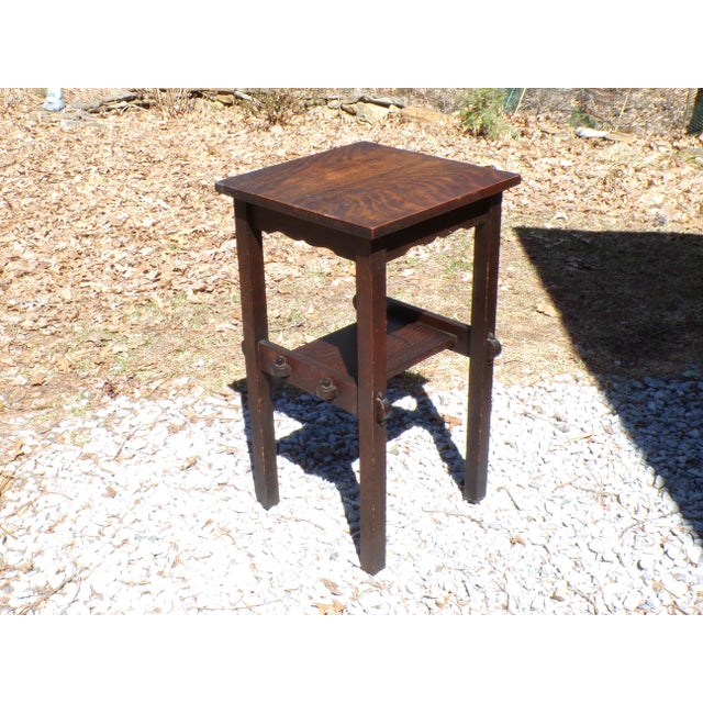 Wood Vintage Mission Oak Arts & Crafts Side Table Plant Stand End Table For Sale - Image 7 of 15