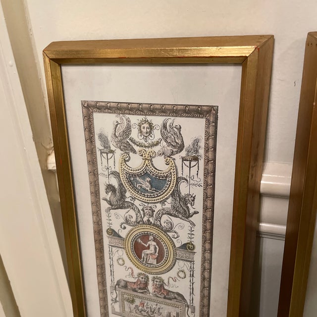 Adams Style. Neoclassical. Rafaello (1735-1803) inv. Volpato Scul. Ediz P.V. Gold frames. Tall slender prints.