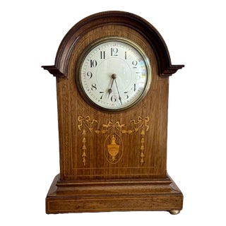 Antique Edwardian Mahogany Inlaid Mantle Clock, 1900s For Sale