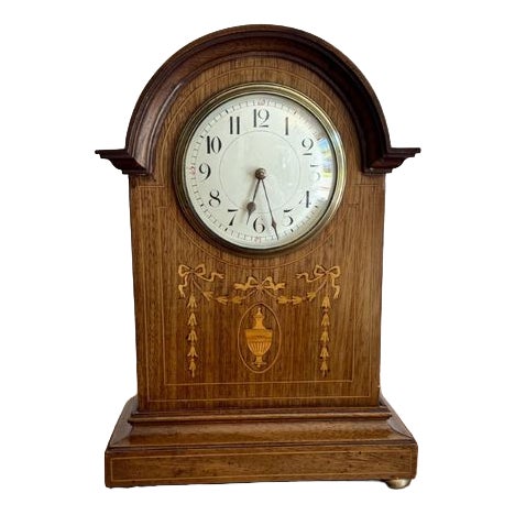 Antique Edwardian Mahogany Inlaid Mantle Clock, 1900s For Sale