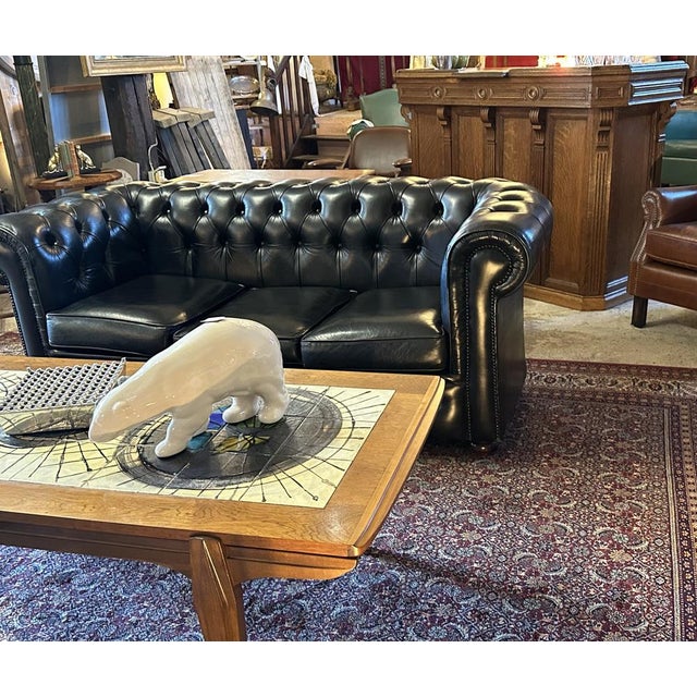 Black Vintage Chesterfield Sofa in Black Leather, 1980s For Sale - Image 8 of 13