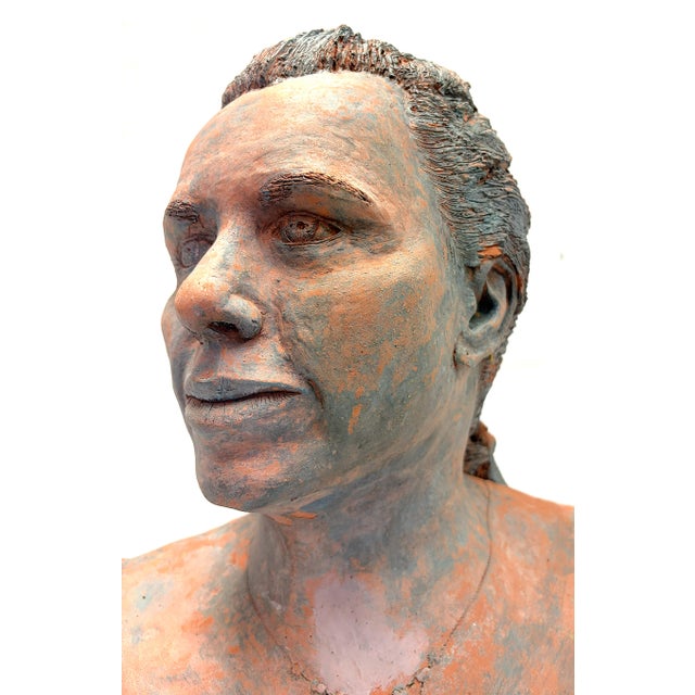 1990s Vintage Signed Original Terra Cotta Bust Sculpture C1991 For Sale - Image 5 of 18