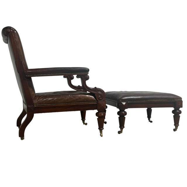 American Ralph Lauren Regency Library Chair and Ottoman For Sale - Image 3 of 13