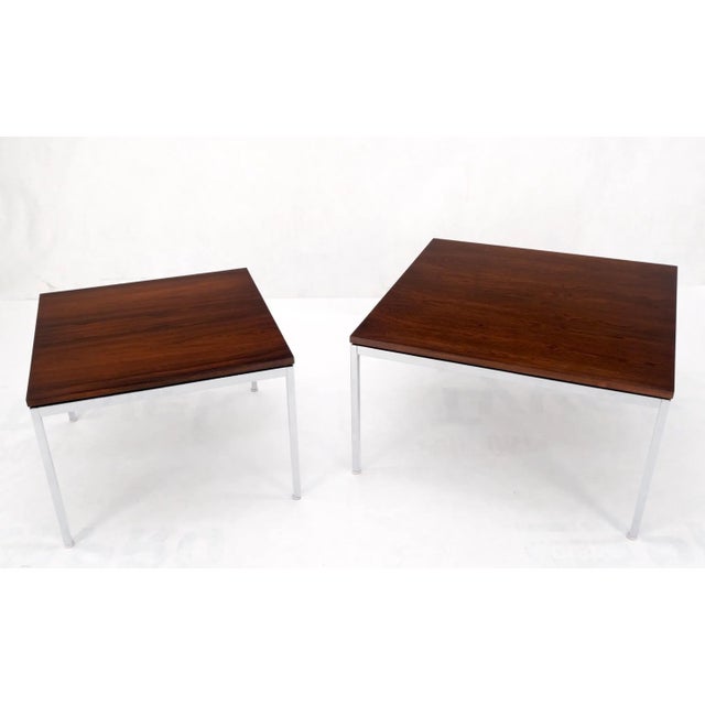 Non Matching Pair of Rosewood & Crome Square Knoll Side End Tables Stands For Sale - Image 11 of 13