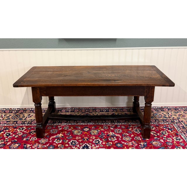 Farmhouse Antique English Country Farm Dining Breakfast Table Farmhouse 75" Wide Oak 19thC For Sale - Image 3 of 16