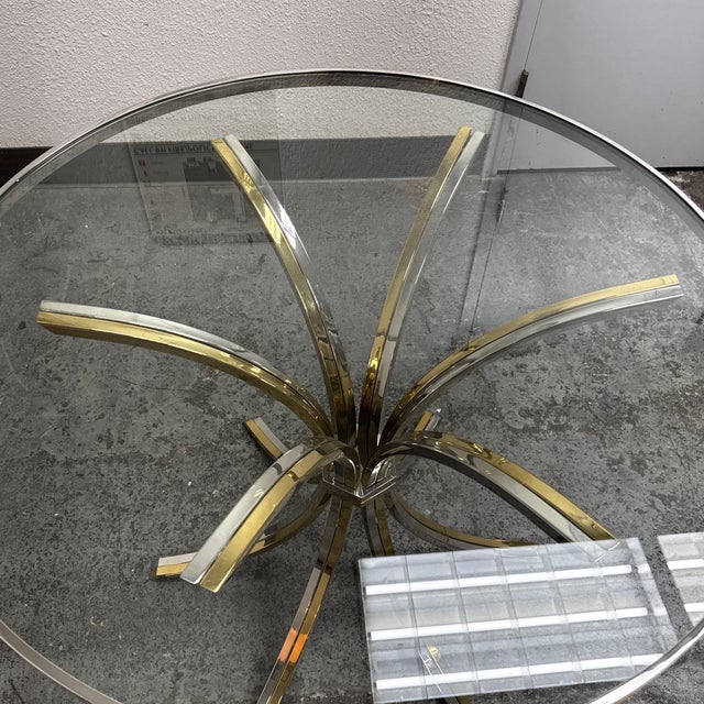 Italian Mid-Century Brass + Chrome Round Glass Dining Table, Vintage For Sale - Image 9 of 12