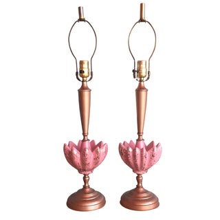 1950s Atomic Pink & Gold Lamps - A Pair For Sale