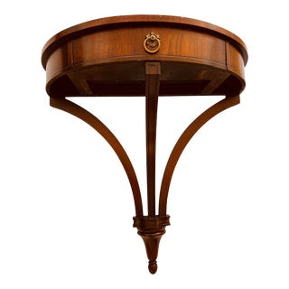 Vintage Hekman Mid-Century Demilune Mahogany Wall Shelf With Drawer For Sale