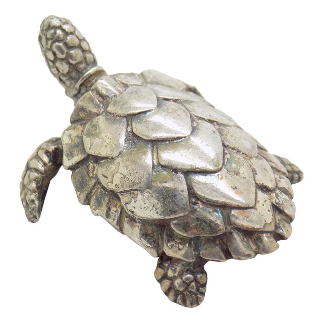 Vintage Italian Handmade Genuine Sterling Silver 925 Loggerhead Sea Turtle Figurine, 1980s For Sale